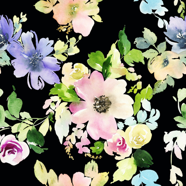 Seamless pattern with flowers watercolor - Foto, immagini