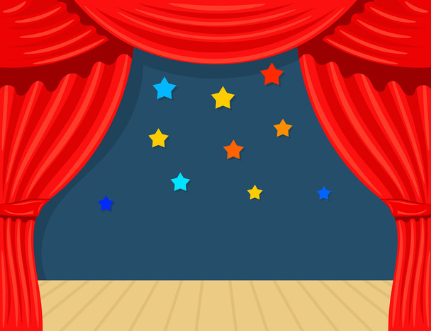 Cartoon-Theater mit Star. Theatervorhang auf weißem Hintergrund - Vektor, Bild