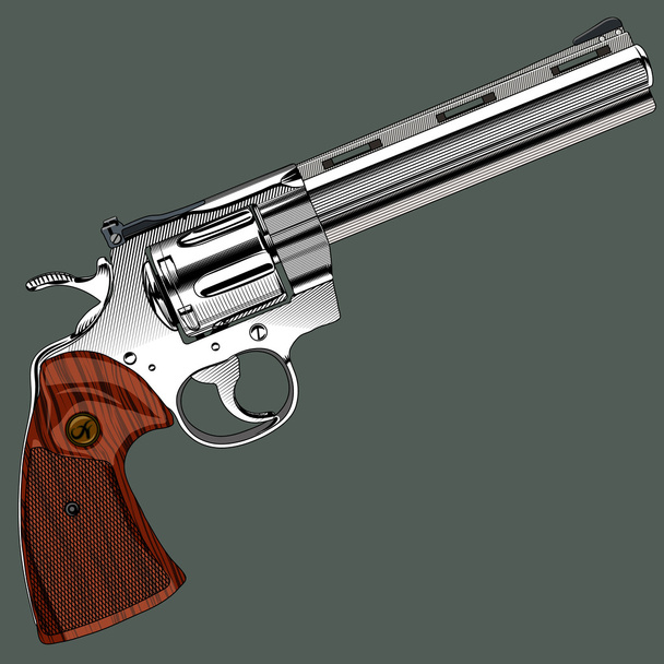 Gangster silver revolver on a gray background - Vecteur, image