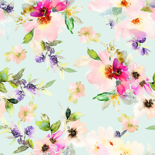 Seamless pattern with flowers watercolor - Foto, imagen