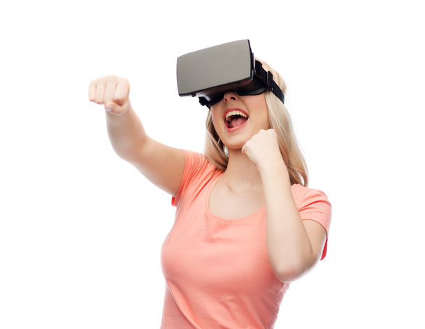 woman in virtual reality headset or 3d glasses - Fotoğraf, Görsel
