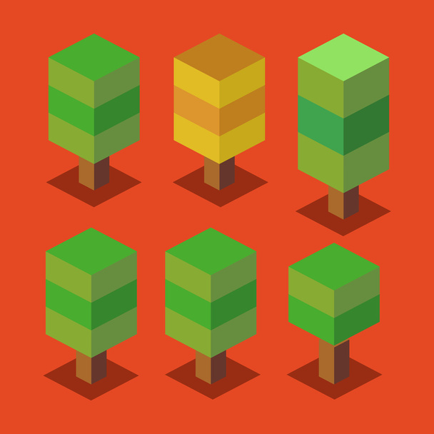 Trees set. 3d pixelate isometric  - Vector, Image