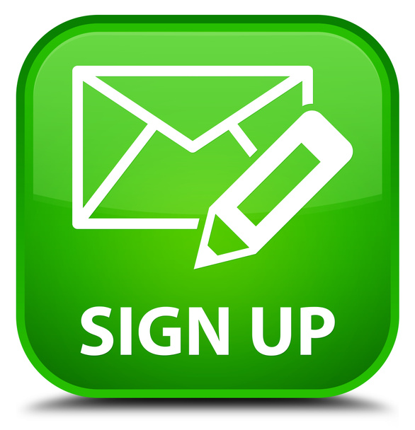 Sign up (edit mail icon) green square button - Photo, Image