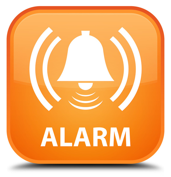Alarmu (ikona dzwonka) pomarańczowy przycisk kwadratowy - Zdjęcie, obraz