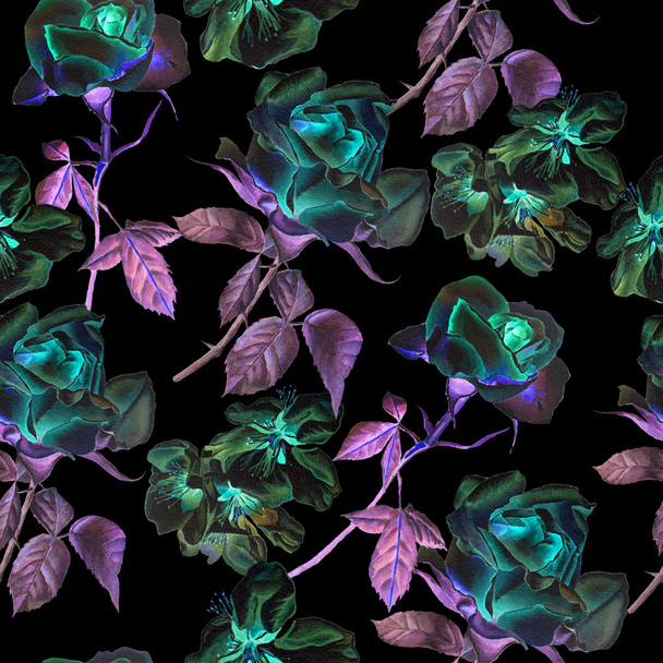 Seamless pattern with flowers. Rose. Blossom. Watercolor. 3D illustration. - Fotografie, Obrázek