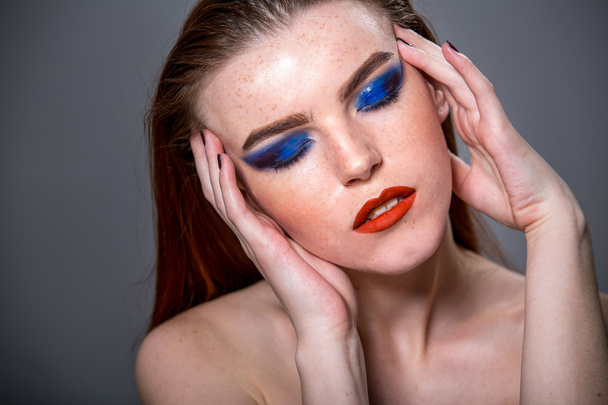 Portrait of sexy red hair woman with bright makeup - Foto, immagini