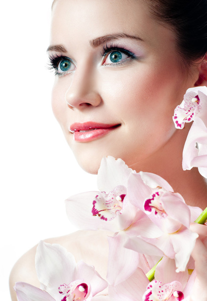 girl with pink orchid - Zdjęcie, obraz
