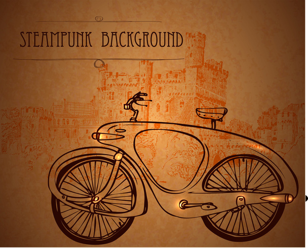 Retro bike. Bicycle in steampunk style. Steampunk style frame steampunk background - Vector, Image