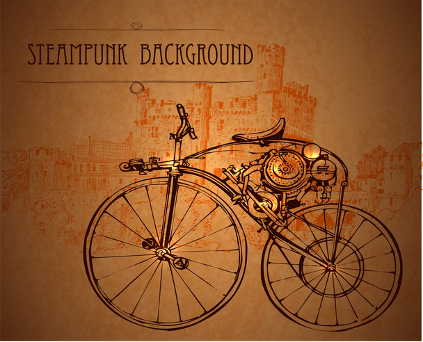 Moto retro. Bicicleta en estilo steampunk. Steampunk estilo marco steampunk fondo
 - Vector, Imagen