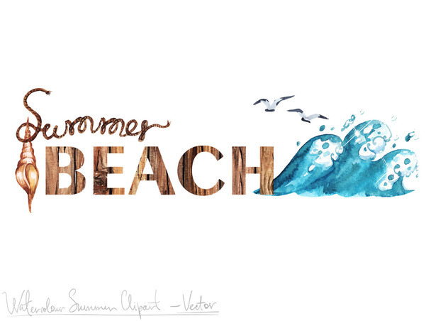 Summer Beach - Vector Clipart akwarela  - Wektor, obraz