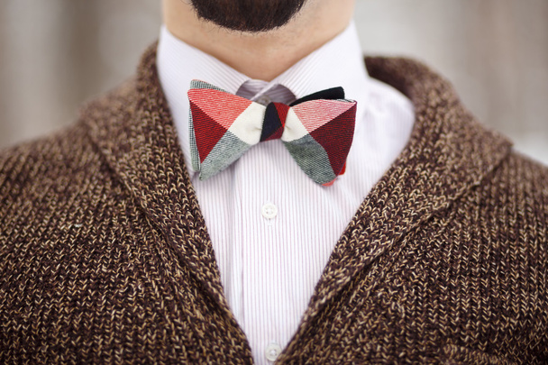 Close-up of man wearing bow-tie - Foto, Imagen