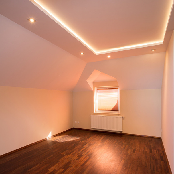Empty interior with brown floor and white walls - Фото, изображение