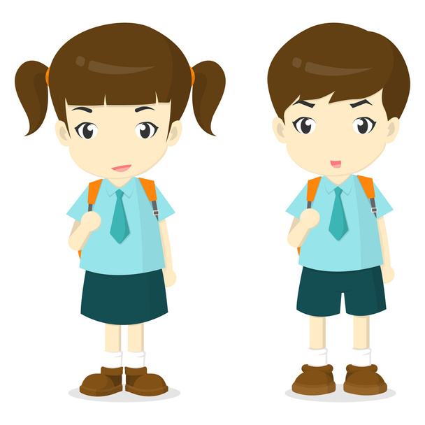 chlapec a dívka do školy jednotná kreslený - Vektor, obrázek