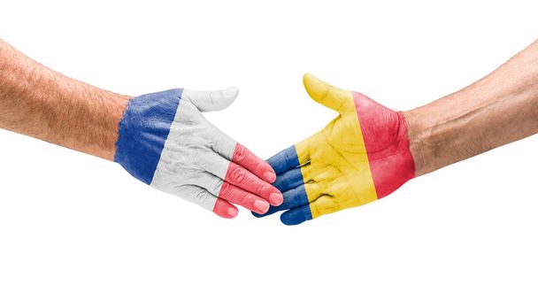 Equipos de fútbol - Handshake entre Francia y Rumanía
 - Foto, imagen