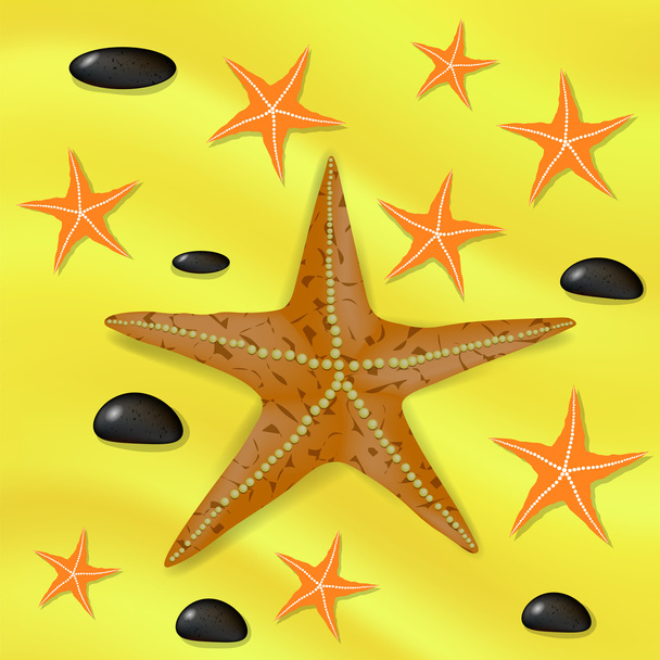 Un montón de estrellas de mar cojín en un fondo de arena del océano
. - Vector, imagen