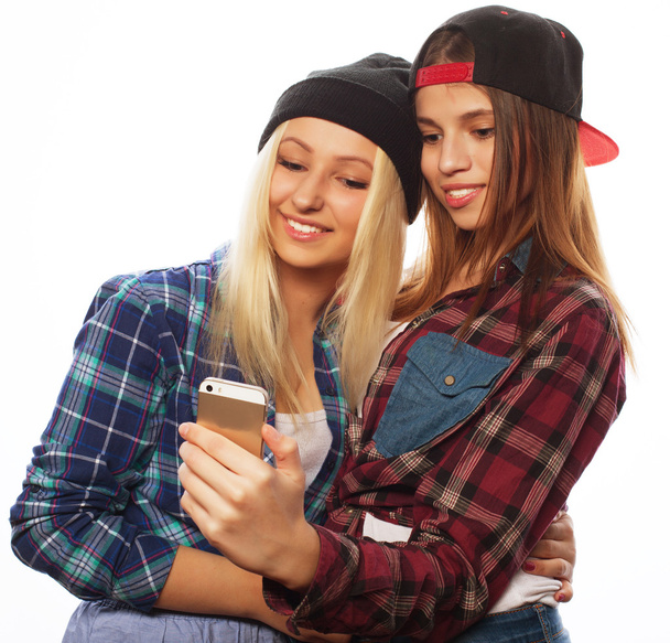 Pretty hipster girls taking selfie. - Φωτογραφία, εικόνα