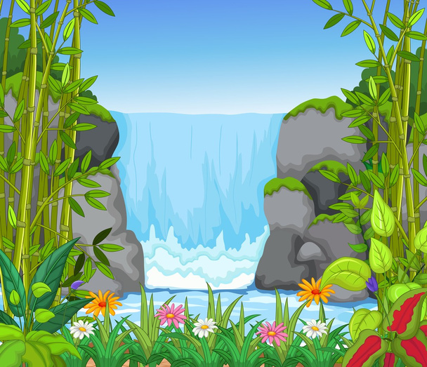 водопад с видом на пейзаж
 - Вектор,изображение