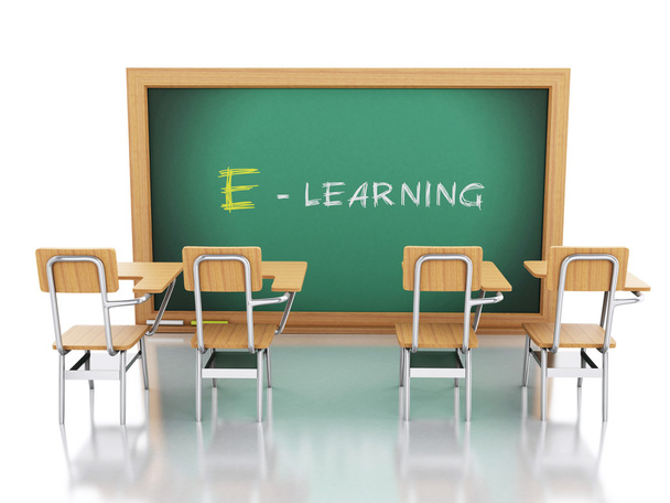 Sillas de la escuela 3d y pizarra con E-learning
. - Foto, Imagen
