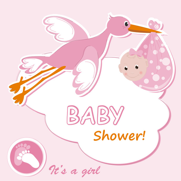 Baby girl announcement card - Vector, Image