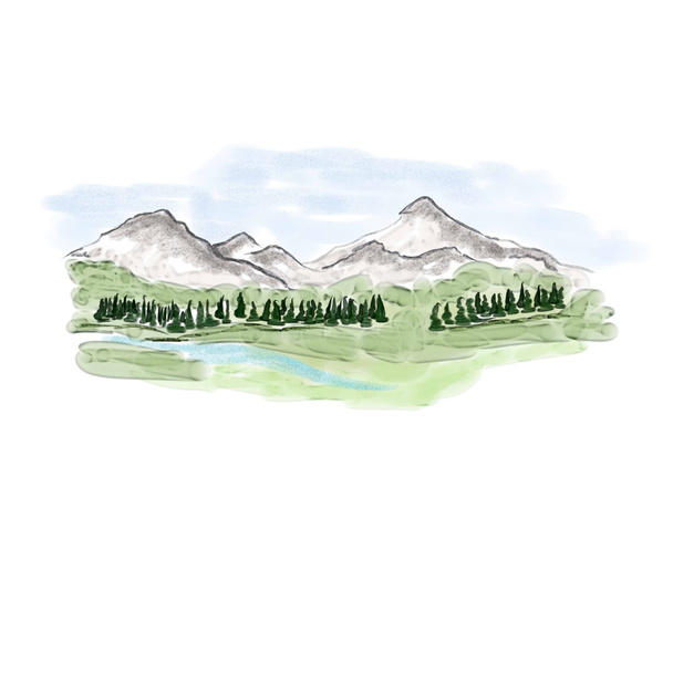 Цифровая акварель - пейзаж и горы
 - Фото, изображение