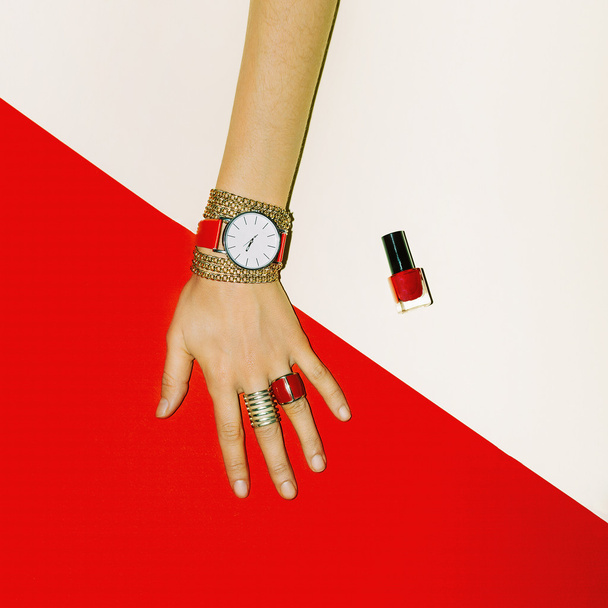 Stylish Accessories. Focus on red. Fashion Jewelry for Ladies - Zdjęcie, obraz