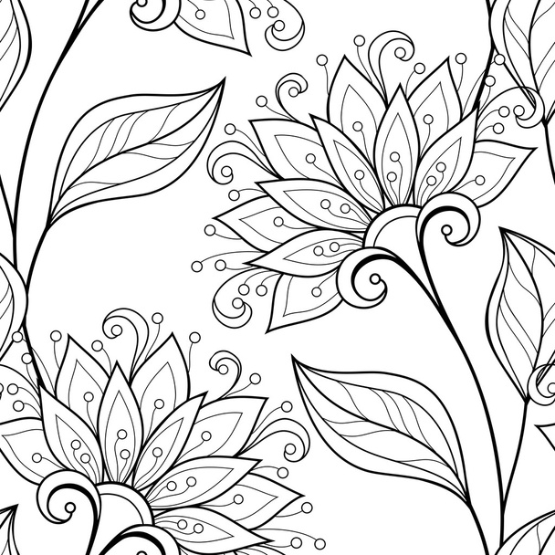 Monochrome Floral Pattern - Vektör, Görsel