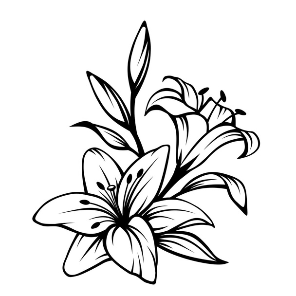 Black contour of lily flowers. Vector illustration. - Vettoriali, immagini