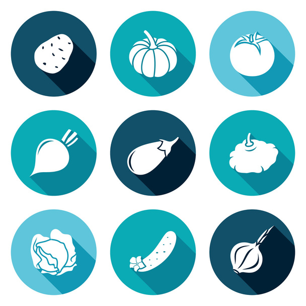 Vegetables set of nine Icons Set. Vector Illustration. - Wektor, obraz