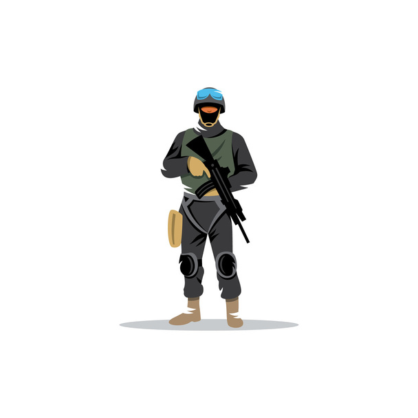 Commando man. Police officer in uniform and face mask. Vector Illustration. - Vektör, Görsel