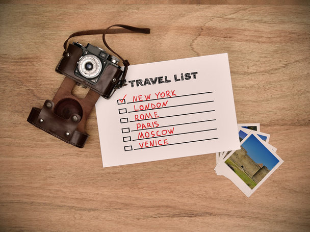 paper with drawing travel list - Foto, Imagem