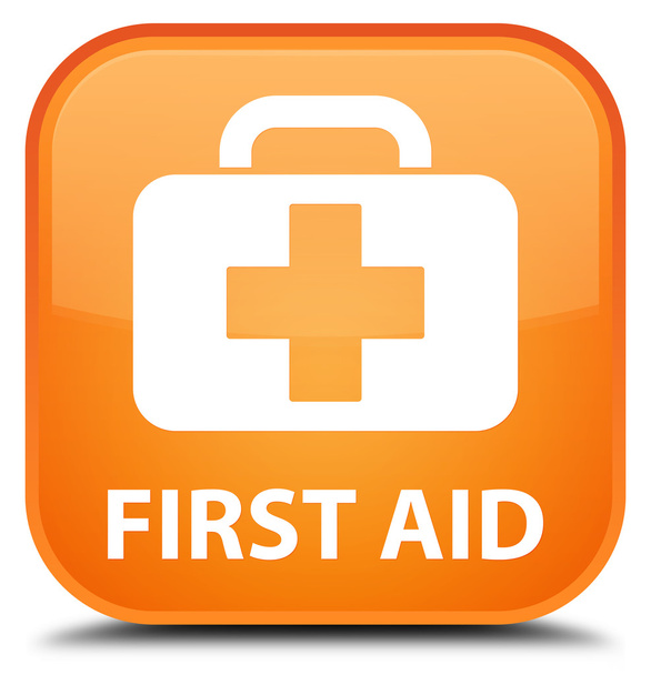 Botón cuadrado naranja de primeros auxilios
 - Foto, Imagen
