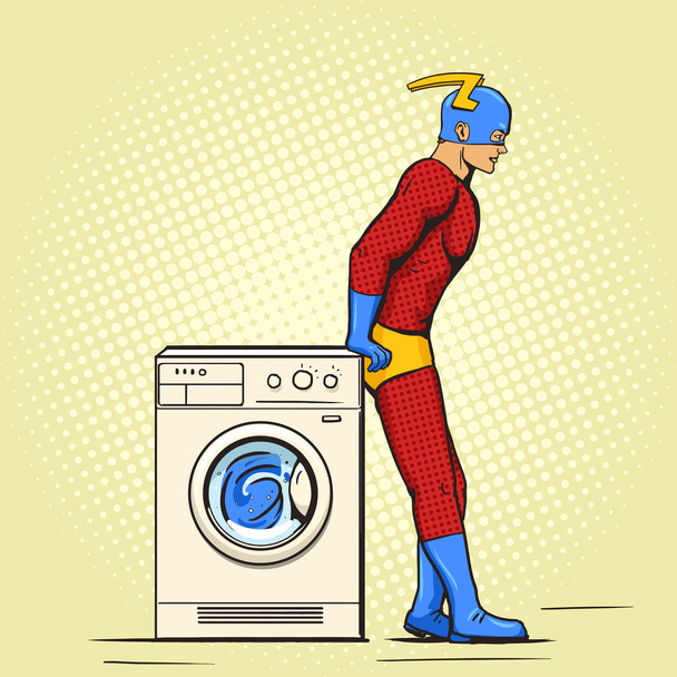 Superhero in the laundry comic book vector - Vektor, Bild