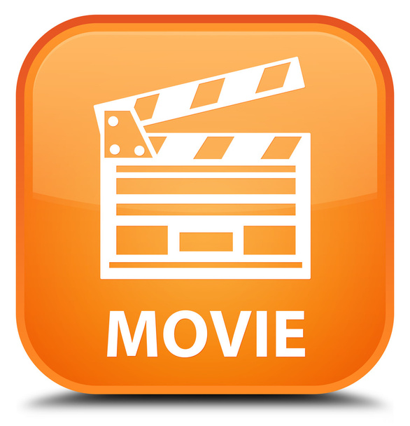 映画 (シネマ クリップ アイコン) オレンジ正方形ボタン - 写真・画像