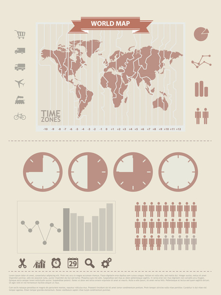 Mapa Mundial e Informação Elementos gráficos
 - Vetor, Imagem