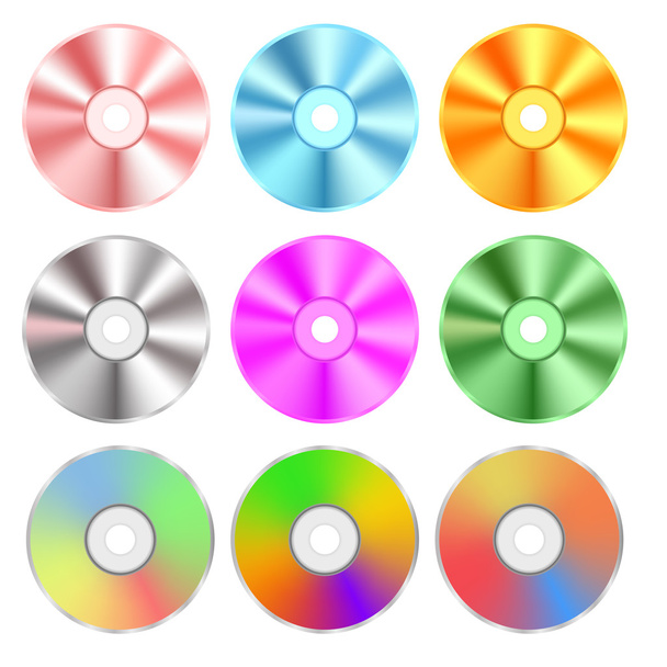 Ensemble de disques compacts colorés réalistes isolés
 - Vecteur, image