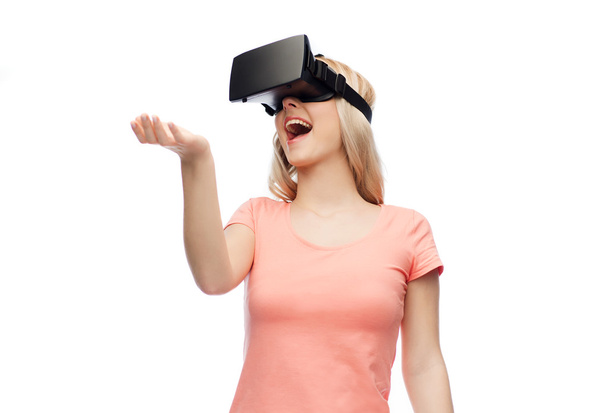 woman in virtual reality headset or 3d glasses - Foto, Imagen