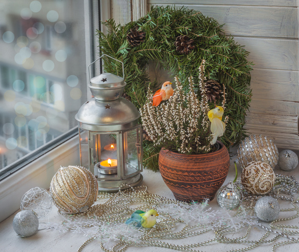 Christmas decorations  in the windowsill - Photo, Image