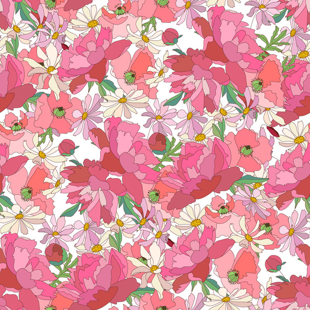 Floral seamless pattern made of peony and different summer flowers. Endless texture for  design, decoration,  greeting cards, posters,  invitations, advertisement. - Vector, Image