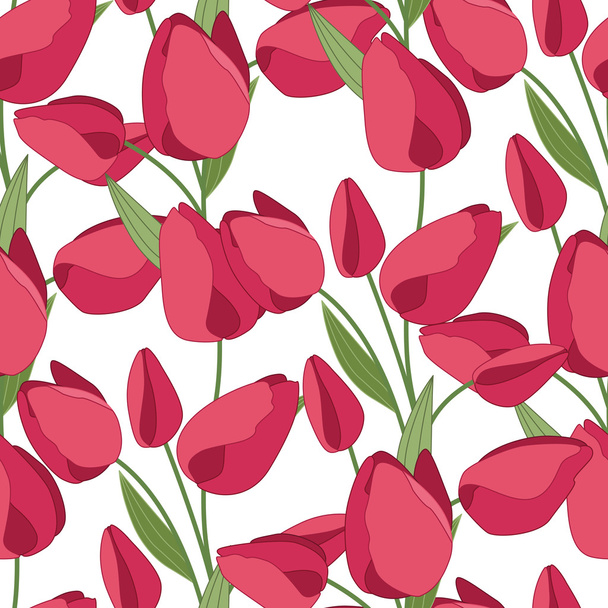 Floral seamless pattern made of red tulips. Endless texture for romantic and wedding design, decoration,  greeting cards, posters,  invitations, advertisement. - Διάνυσμα, εικόνα