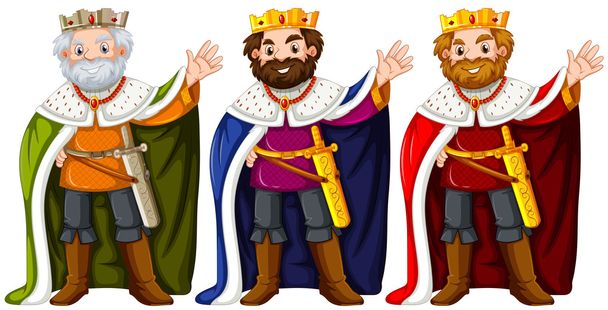 Three kings wearing crown and robe - Vector, Image