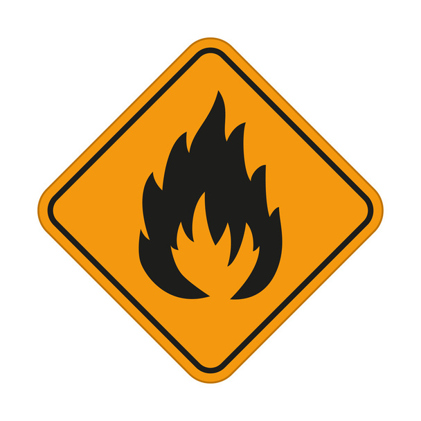 Оранжевый знак воспламеняющейся опасности на белом фоне
 - Вектор,изображение