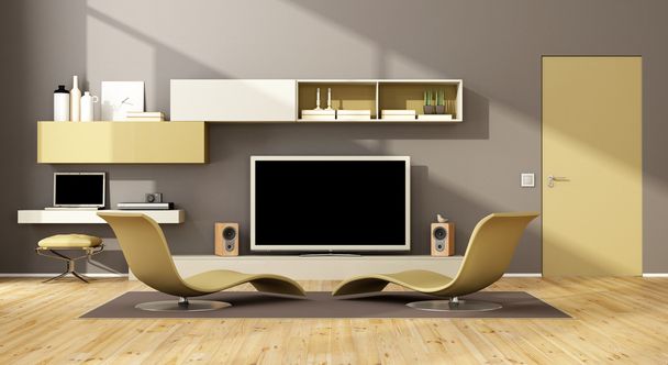 Moderní obývací pokoj s televizí - Fotografie, Obrázek