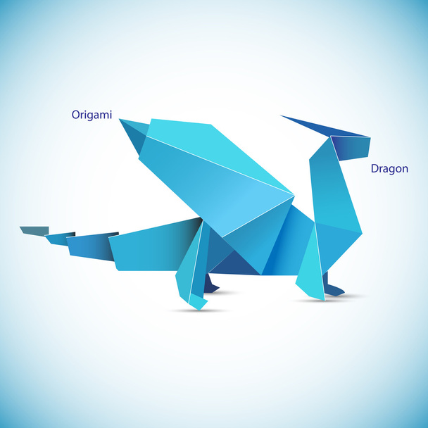 Illustration of a blue origami dragon figure - Vettoriali, immagini