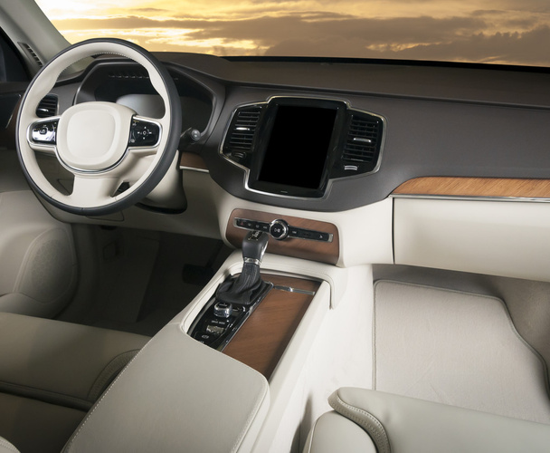Donkere luxeauto interieur  - Foto, afbeelding