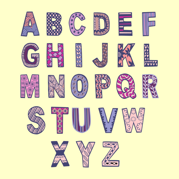 hand drawn font in doodle style. Vector letters  background. Col - Vetor, Imagem