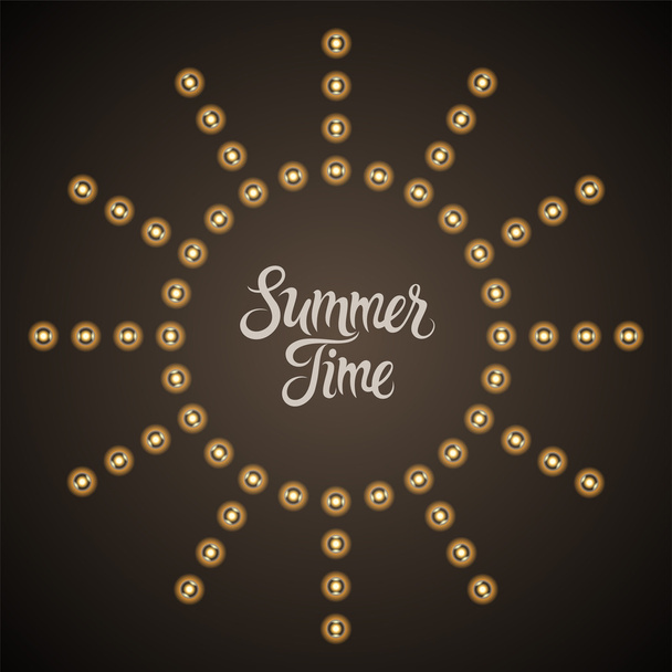 Summer Time calligraphic vintage design. Sun made of light bulbs. Retro vector illustration. - Vector, imagen