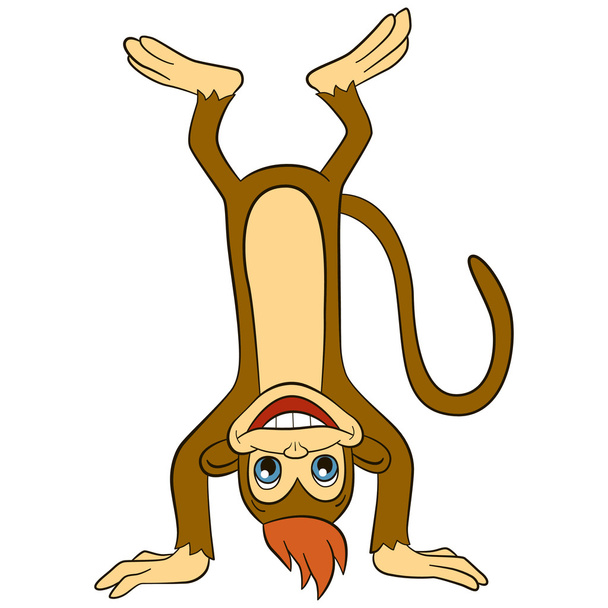 Cartoon wils animals for kids. Little cute monkey stands upside down and smiles. - Vektori, kuva