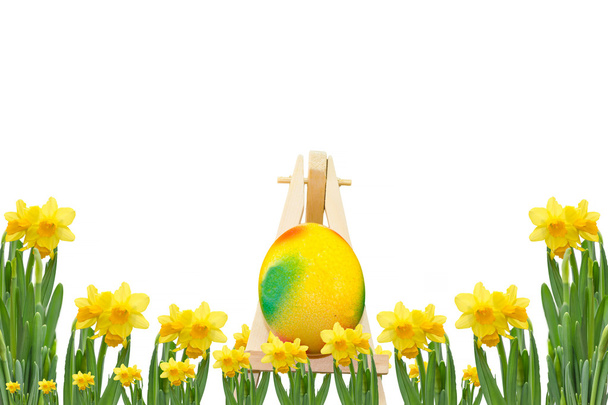 Nergis ve Paskalya yumurtası ile çerçeve - Fotoğraf, Görsel