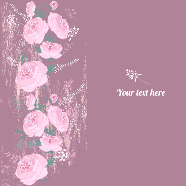 Floral spring template with cute pink roses. For romantic and easter design, announcements, greeting cards, posters, advertisement. - Vector, Image