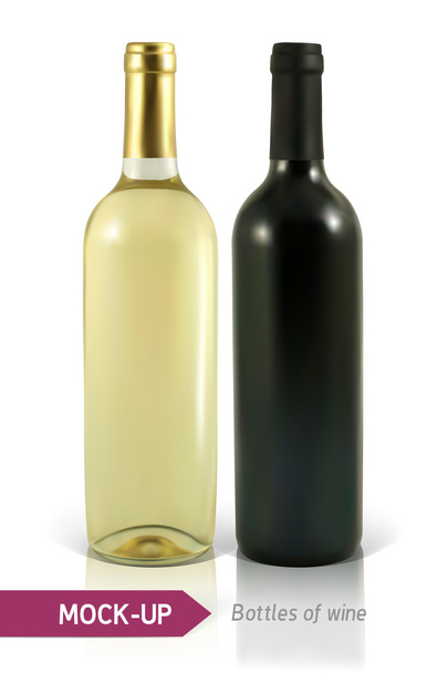 flessen van witte en rode wijn - Vector, afbeelding